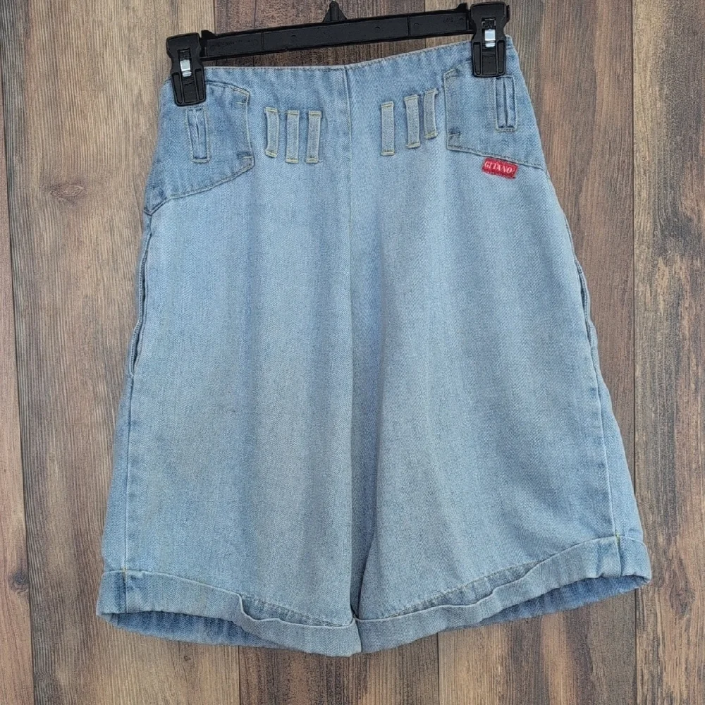 Gitano Vintage Yoke High Waist Blue Jean Shorts Retro Style 5/6